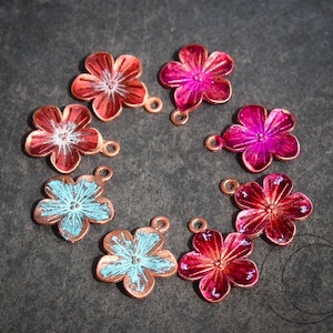 Copper electroplated dogwood cherry flower charms patina New Colors