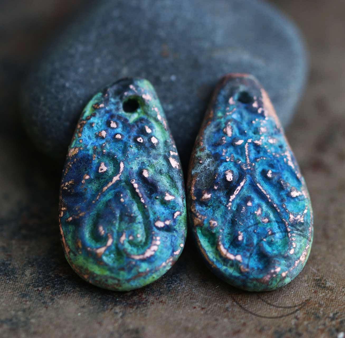 Sculpted Copper charm colorful handmade for jewelry design ooak elasia Ancients Santorini