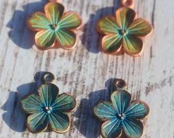 Copper electroplated dogwood cherry flower charms patina handmade ooak elasia