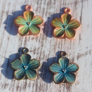 Copper Flower dogwood electroplated charms patina handmade ooak elasia image 1