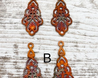 Copper electroplated charms flame painted handmade ooak elasia chandelier earrings