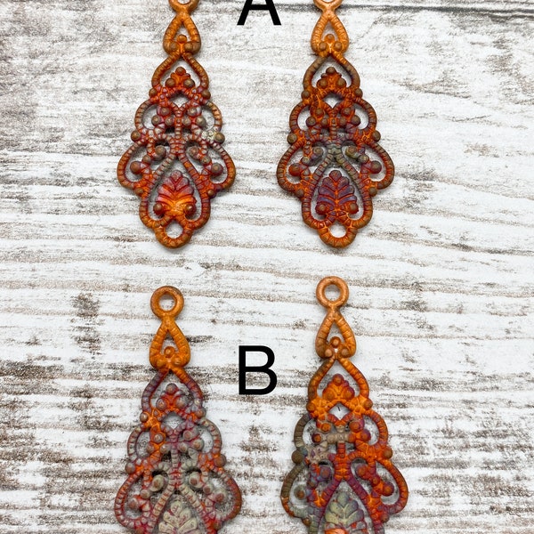 Copper electroplated charms flame painted handmade ooak elasia chandelier earrings