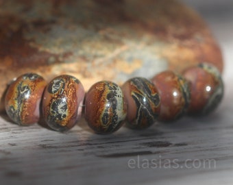 Canyon - Handmade Glass Lampwork Round Beads brown earthy organic ready to ship