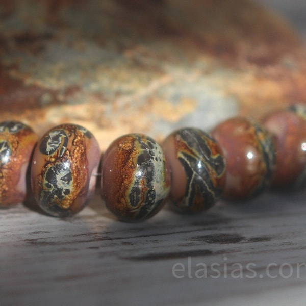 Canyon - Handmade Glass Lampwork Round Beads brown earthy organic ready to ship