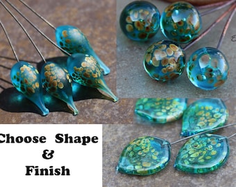 Aqua brown Handmade Lampwork Glass HeadPins Choose shape and finish - SRA Elasia MTO made to order