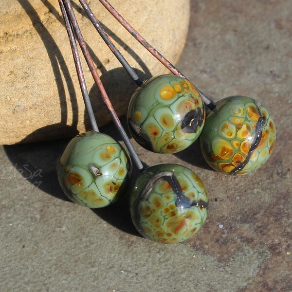 Green Amazon - Handmade Lampwork Glass HeadPins - SRA Elasia MTO - made to order