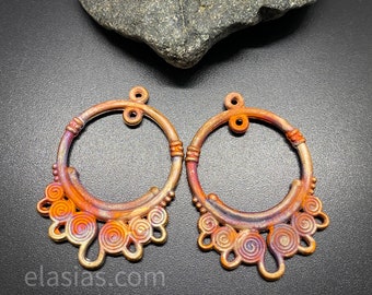 Copper electroplated charms flame painted handmade ooak elasia