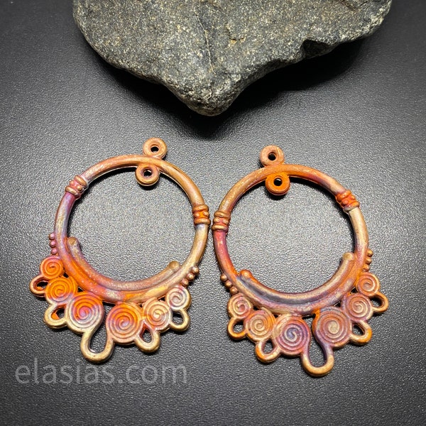 Copper electroplated charms flame painted handmade ooak elasia