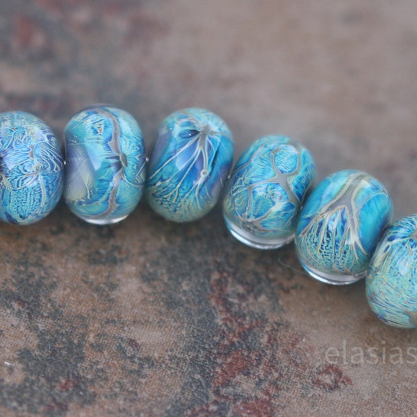 Azores - Handmade Glass Lampwork Round or nugget Beads ready to ship sea blue