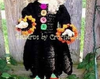Witch Frizzy Head, Crochet Pattern Halloween costume for dolls