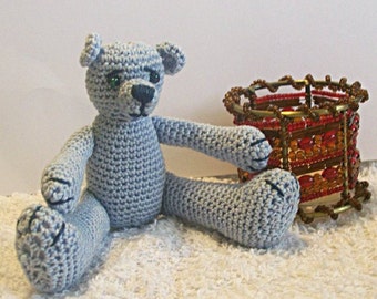 Crochet Pattern, Thread Crochet Teddy Bear, Bluebeary