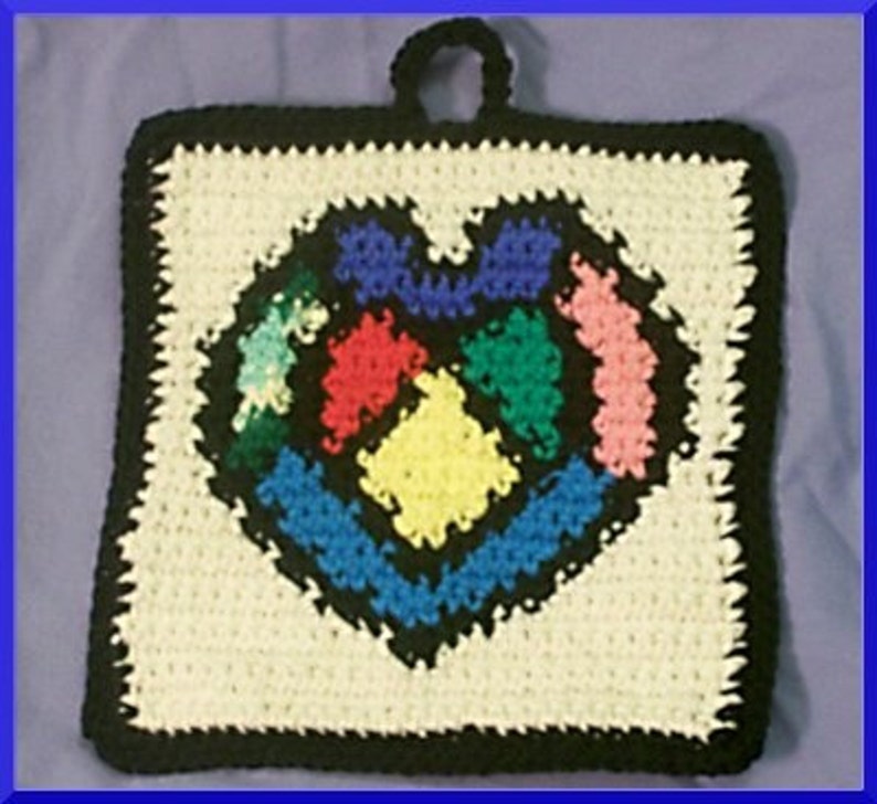 Crochet Pattern, Stained Glass Heart Potholder image 1