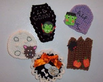 Halloween Fridgies Crochet pattern, Set of 5 Fridgies Magnets