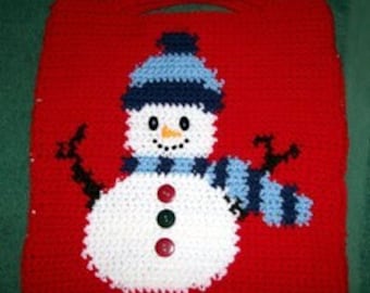 Crochet Pattern, Christmas Gift Bag, Smiling Snowman