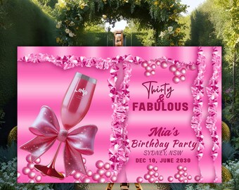 30th Birthday Willkommensschild, rosa Champagner, Perlen (Digitaler Download)