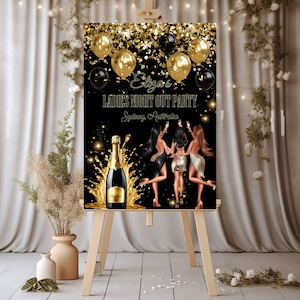 Golden Birthday Party Welcome Sign, Birthday Poster Decoration Editable, Gold Glitter Birthday Party Sign, Black and Gold Welcome Sign Party