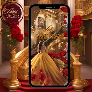 Red And Gold Quinceanera Invitation, Invitaciones De 15 Anos Digital, Quinceanera video invitation, Invitacion De Quince, Royal 15th Evite