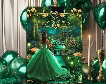 Emerald Green Quinceanera Welcome Sign, Enchanted Garden Theme (EDITABLE Template Printable)