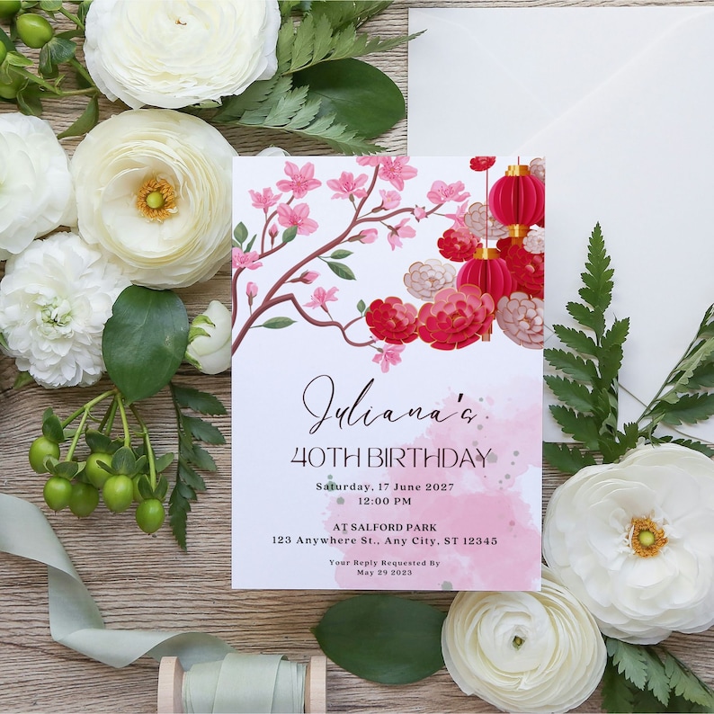 Chinese Birthday Invitation Template, Editable Any Age Birthday ...