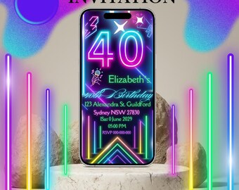Neon Pink 40th Birthday Video Invitation (Digital)