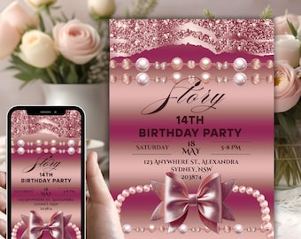 Digital 14th Birthday Party Invitation, Instant Download, Birthday Teen Girl, Digital Invite, Phone Text Message, Editable Template