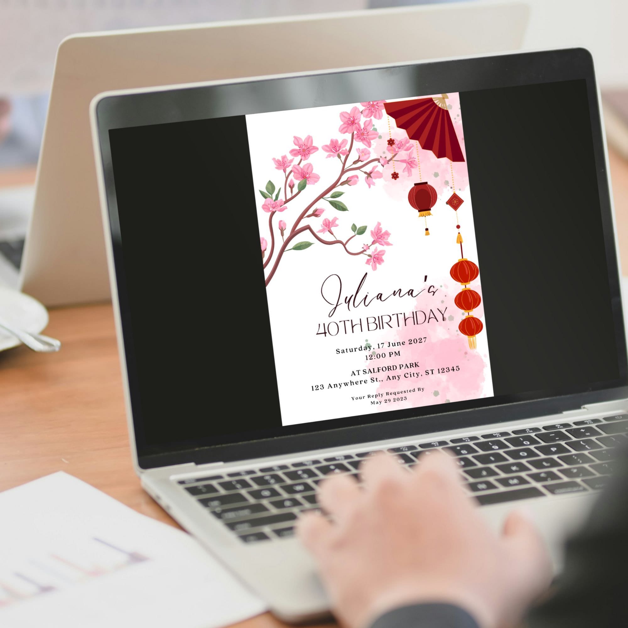 Japan Invite Printable Cherry Blossom Birthday Invitation Set (digital Download) - Etsy