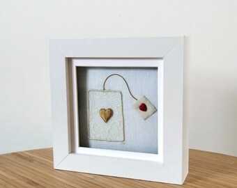 Love in Every Cup of Tea Original Hand Embroidered Mini Framed Artwork