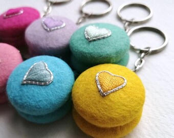 Forbidden Macaron Heart Keyring, Various Colours Available, Hand Embroidered Pretend Novelty Inspired Food Keyring