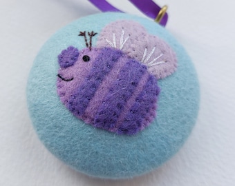 Bee Merry Purple Edition Hand Stitched Christmas Tree Keepsake Decoration Ornament Bauble