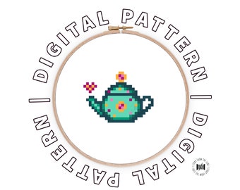 Teapot Love Mini Cross Stitch Chart, Apto para todos los niveles, PDF - Descarga digital instantánea