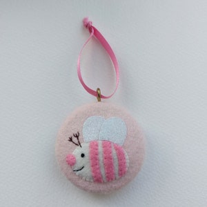 Bee Merry Sparkly Strawberry Milkshake Wing Edition Hand Stitched Christmas Tree Keepsake Decoration Ornament Bauble image 2