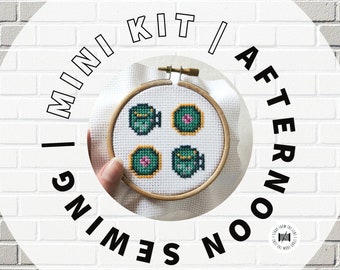 Mini Cross Stitch Kit Tea Party, Afternoon Sewing Project