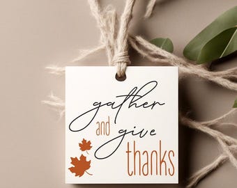 Etiquetas de regalo imprimibles para reunirse y dar gracias / Etiquetas de obsequio de Acción de Gracias / Etiqueta de agradecimiento de otoño para descargar