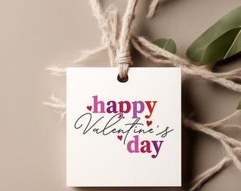 Happy Valentine's Day with Hearts Printable Gift Tag | Cute Valentine's Day Gift Tag Label | Valentine Gift Tags