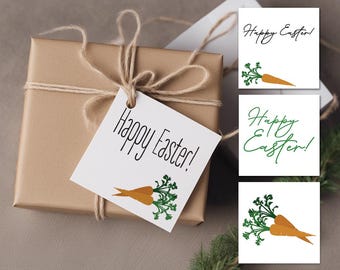 Happy Easter Printable Gift Tags | Set of Four Easter Gift Tags | Happy Easter Labels | DIY Modern Carrot Gift Tags