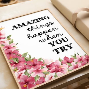 Trendy Wall Art Poster Amazing Things Happen When You Try, Retro Pink Affirmation Print, Pink Apartment Home Decor, Digital Printable Art image 3