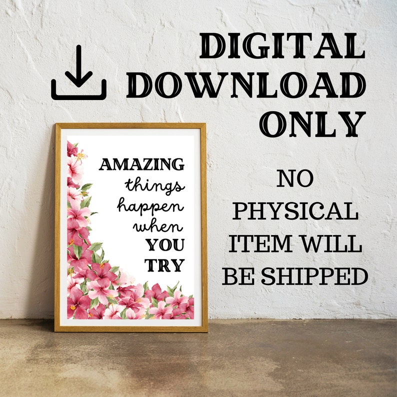 Trendy Wall Art Poster Amazing Things Happen When You Try, Retro Pink Affirmation Print, Pink Apartment Home Decor, Digital Printable Art zdjęcie 6