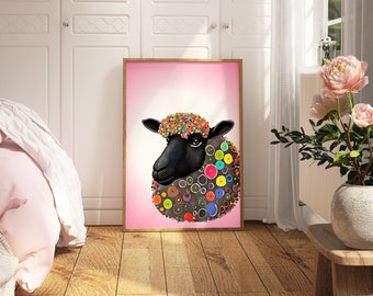 Pink Black Sheep Trendy Wall Art, Aesthetic Preppy Girly Print, Trendy Pink Y2K Dorm Room Decor, Maximalist Preppy Wall Art Digital Download