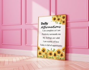 Trendy Daily Affirmations Retro Print, Affirmation Quote Wall Art, Apartment Dorm Room Decor, Daily Reminder Motivational Quote Wall Art