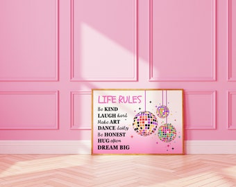 Trendy Rules Wall Art Print, Manifestation Affirmation Poster, Room Dorm Girly Apartment Wall Art Decor, Aesthetic Preppy Horizontal Print