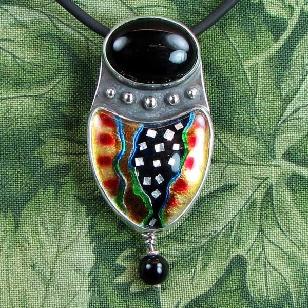 COCOON CYCLE sterling enamel and black onyx pendant