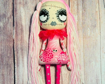 Handmade Wednesday doll gothic rag doll, art colectible special gift. handcrafted  unique doll, art doll OOAK present,special item quotes