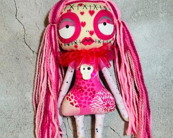 Olivia-handmade doll, rag doll OOAK collectible special doll Handcrafted art doll, gift to, heirloom, stuffed doll gothic quotes cloth.