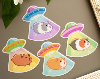 Guinea Pig Alien UFO Abduction Sticker/ Laptop Stickers/ Die Cut Stickers/ Water Bottle Stickers/ Waterproof