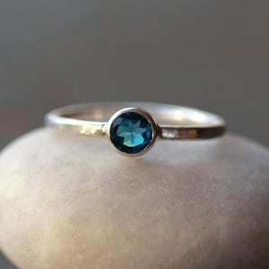 London Blue Topaz Ring: Hammered Sterling Silver Band