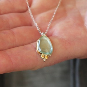 Aquamarine and Diamond Necklace, Rose Cut Gemstone Pendant, Genuine Aquamarine March Birthstone Jewelry