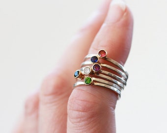 Stackable Birthstone Ring - Personalized Ring - Genuine Gemstones in Sterling Silver and Solid 14k Gold