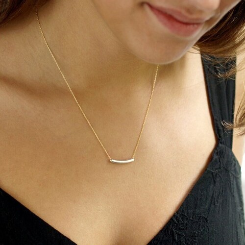 Silver Bar Necklace Curved Tube Necklace Simple Dainty Etsy