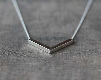 Silver Chevron Necklace, Sterling Silver V Necklace, Large Chevron Pendant, Minimalist Layering Jewelry, V Shape Pendant