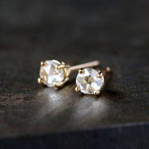 Diamond Stud Earrings Gold, Rose Cut White Diamonds, Solid 14k Gold Studs, 1/3 Carat Total Weight image 1